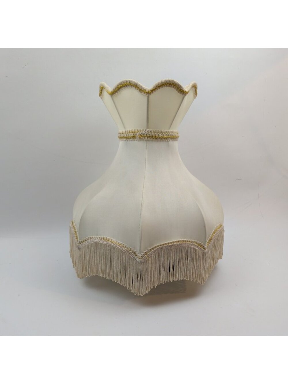 Vintage Victorian Bell Lamp Shade Fringed Ivory Gold Umbrella Dome Art Deco MCM